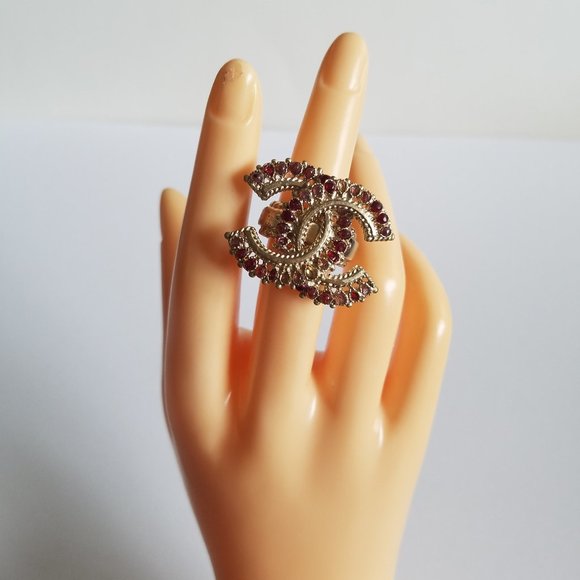 Chanel CC Logo Gold Plated Ring Size 6 - Picture 1 of 11